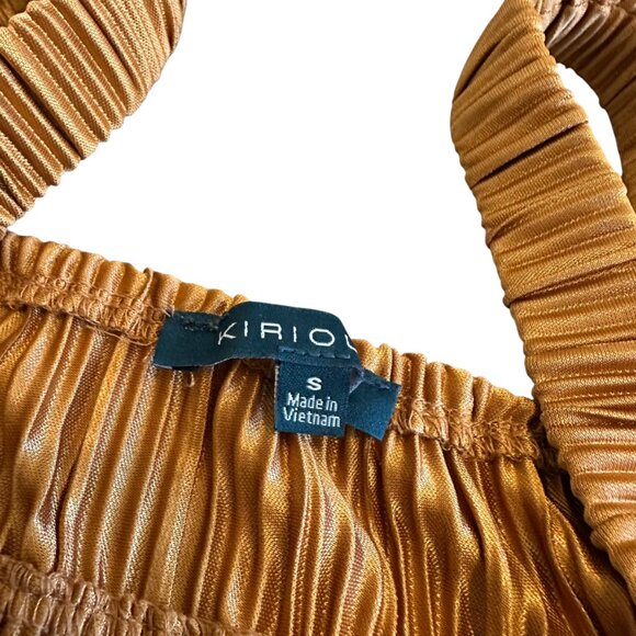Kirious Copper Pleated Mini Dress Sleeveless Empire Waist Stretch Party Sz Small - Picture 12 of 12